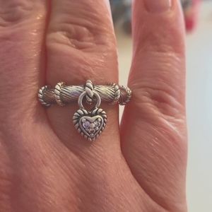 Judith Ripka sterling silver heart charm ring. Size 9.